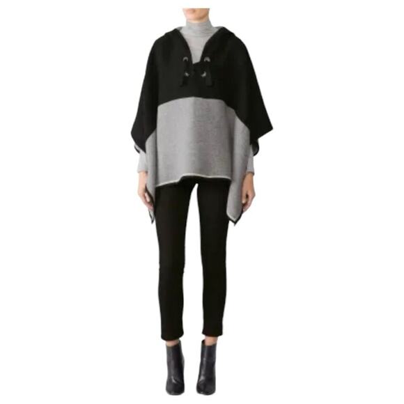 Ba&sh Color Block Hooded Cape or Poncho Black/Grey One Size - Picture 1 of 14